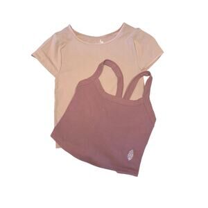 Free People Intimately XS/S Ribbed Crop Tank + Seamless Tee Bundle Neutral Set🌼